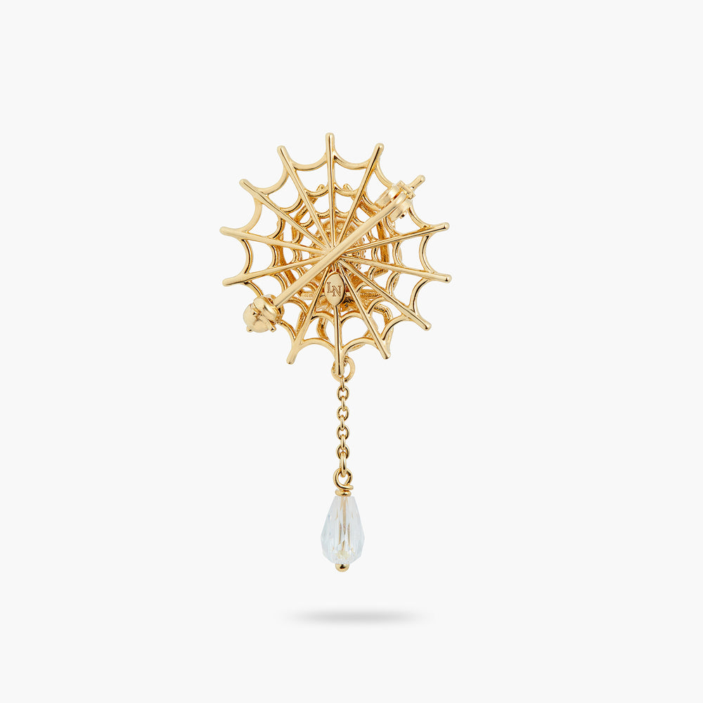 
            
                Load image into Gallery viewer, Spider&amp;#39;s Web and Cut Crystal Dangling Brooch
            
        