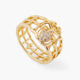 Openwork Enamel Spider and Crystal Ring