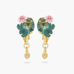 Lotus Flower and Blue Stone Clip-on Earrings