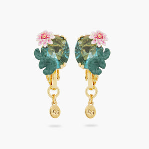
            
                Load image into Gallery viewer, Lotus Flower and Blue Stone Clip-on Earrings
            
        