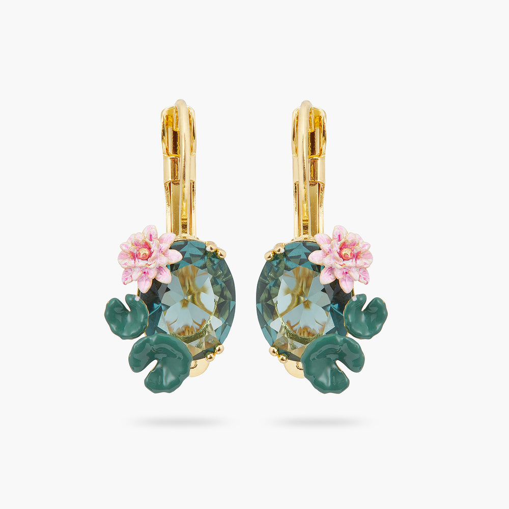 Lotus Flower and Blue Stone Sleeper Earrings