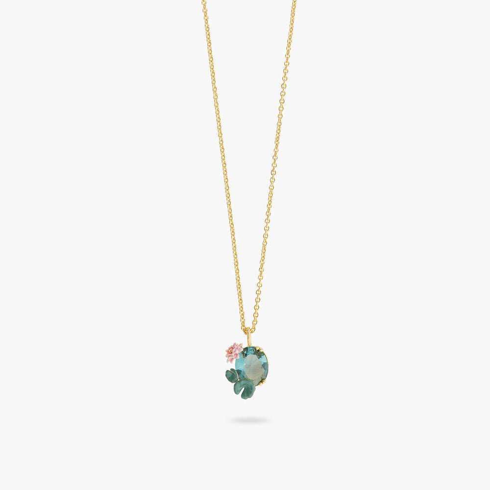 Lotus Flower and Blue Stone Pendant Necklace