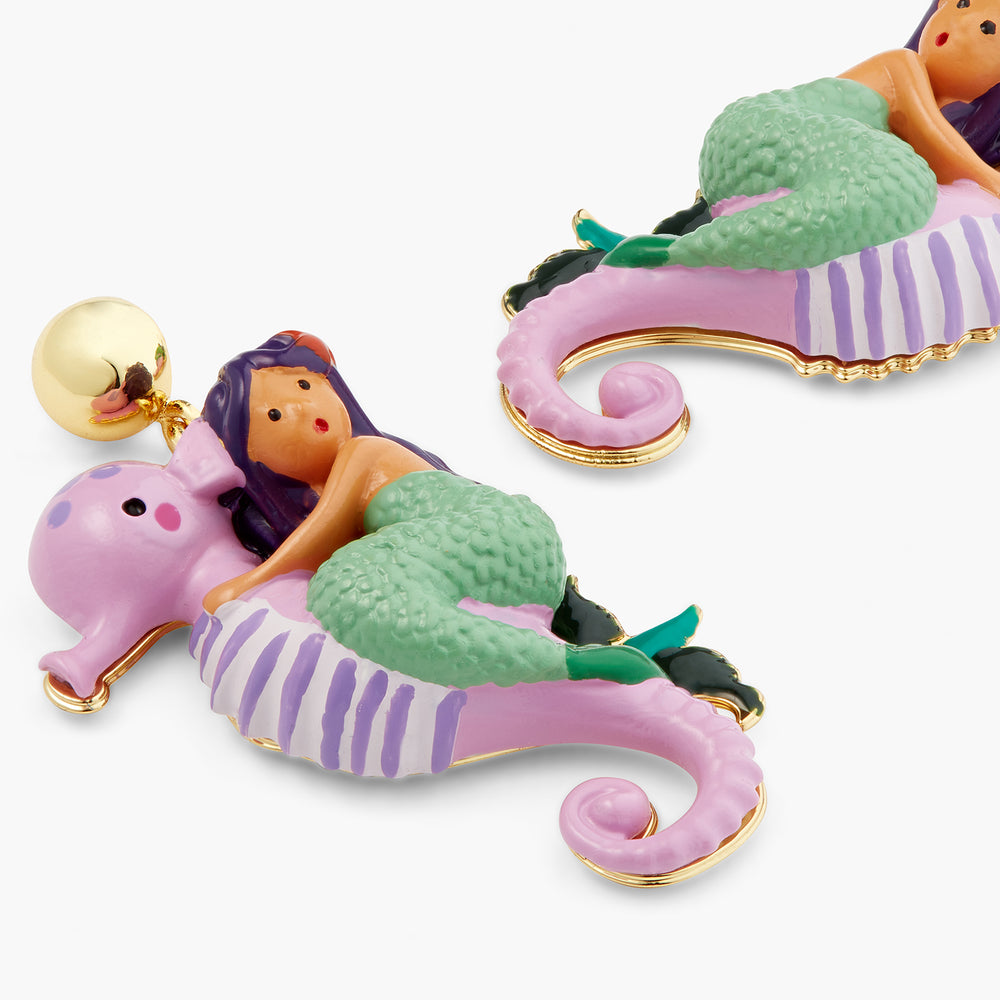 Mermaid and Seahorse Clip-On Earrings