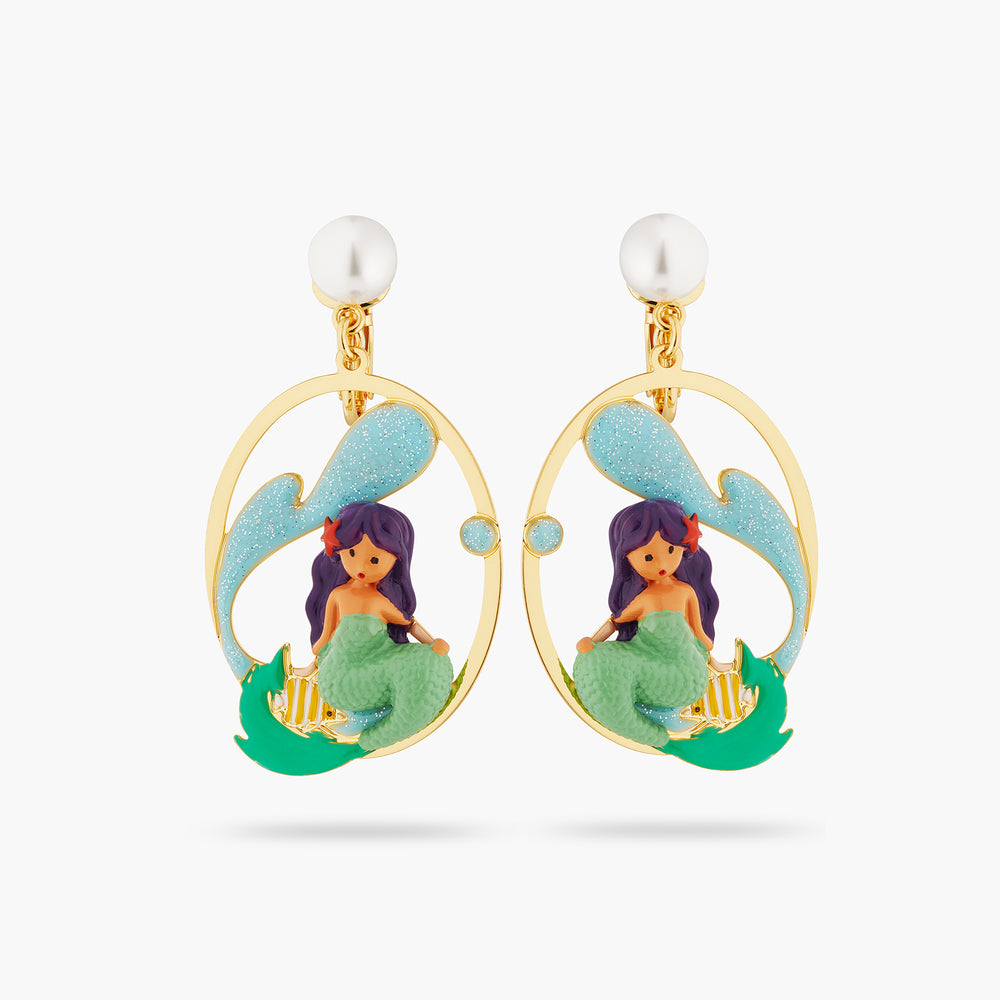 Mermaid and Wave Clip-On Earrings