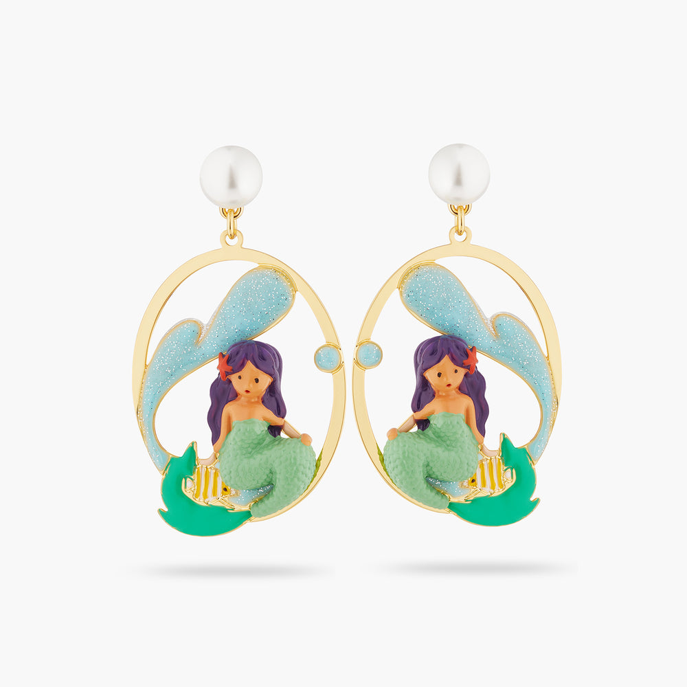 Mermaid and Wave Post Earrings
