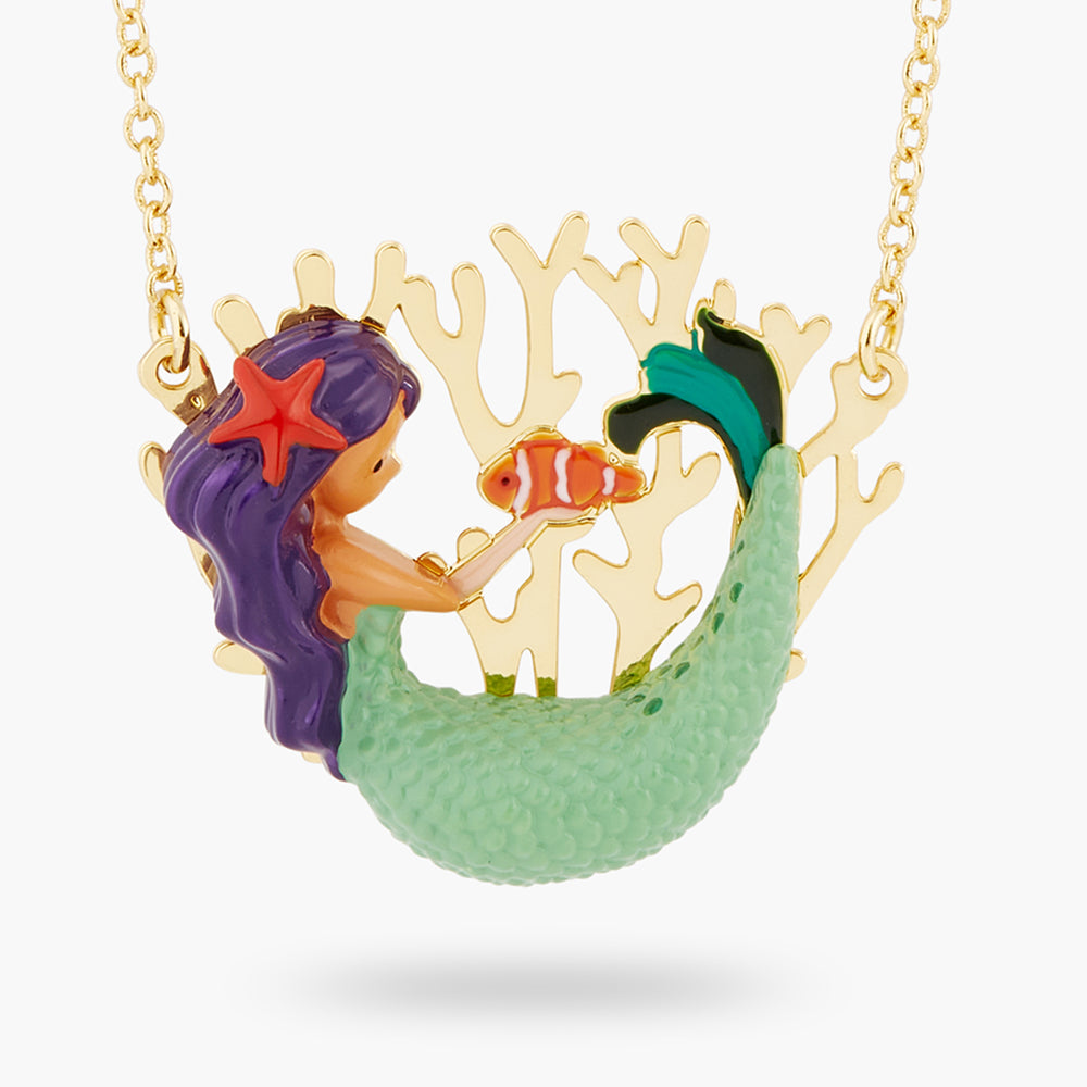 Golden Mermaid and Coral Statement Necklace