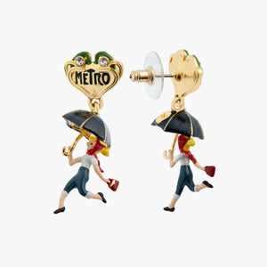 Woman Under Umbrella Post Earrings