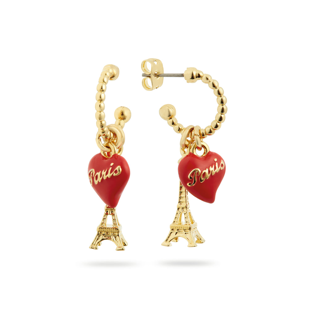 Eiffel Tower and Red Heart Post Hoop Earrings