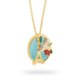 Eiffel Tower, Sparrow and Rose Pendant Necklace