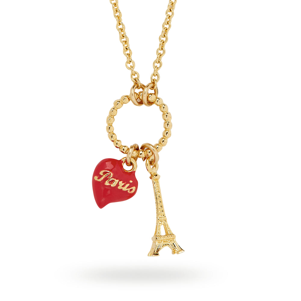 Eiffel Tower and Red Heart Pendant Charm Necklace