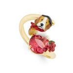 Beagle and Pink Cut Glass Stone Adjustable Ring