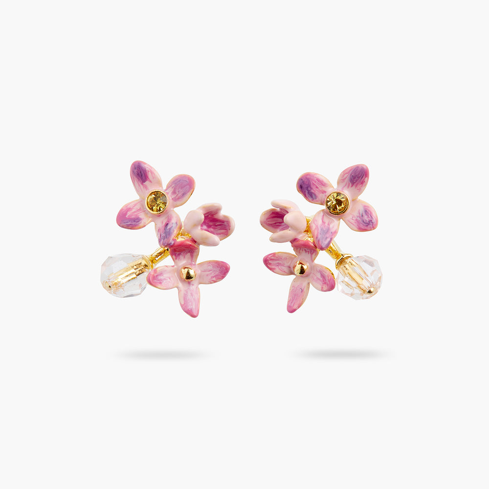 
            
                Load image into Gallery viewer, Lilac Flower and Cut-Glass Bead Post Earrings
            
        