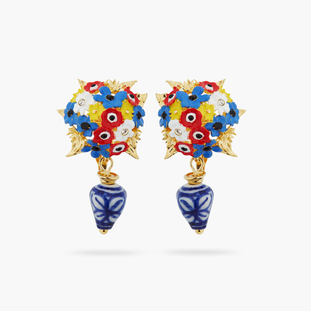 
            
                Load image into Gallery viewer, Flower Bouquet and Ceramic Bead Clip-On Earrings
            
        