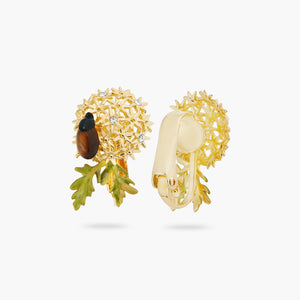 Golden Flower Bouquet and Scarab Beetle Clip-On Earrings