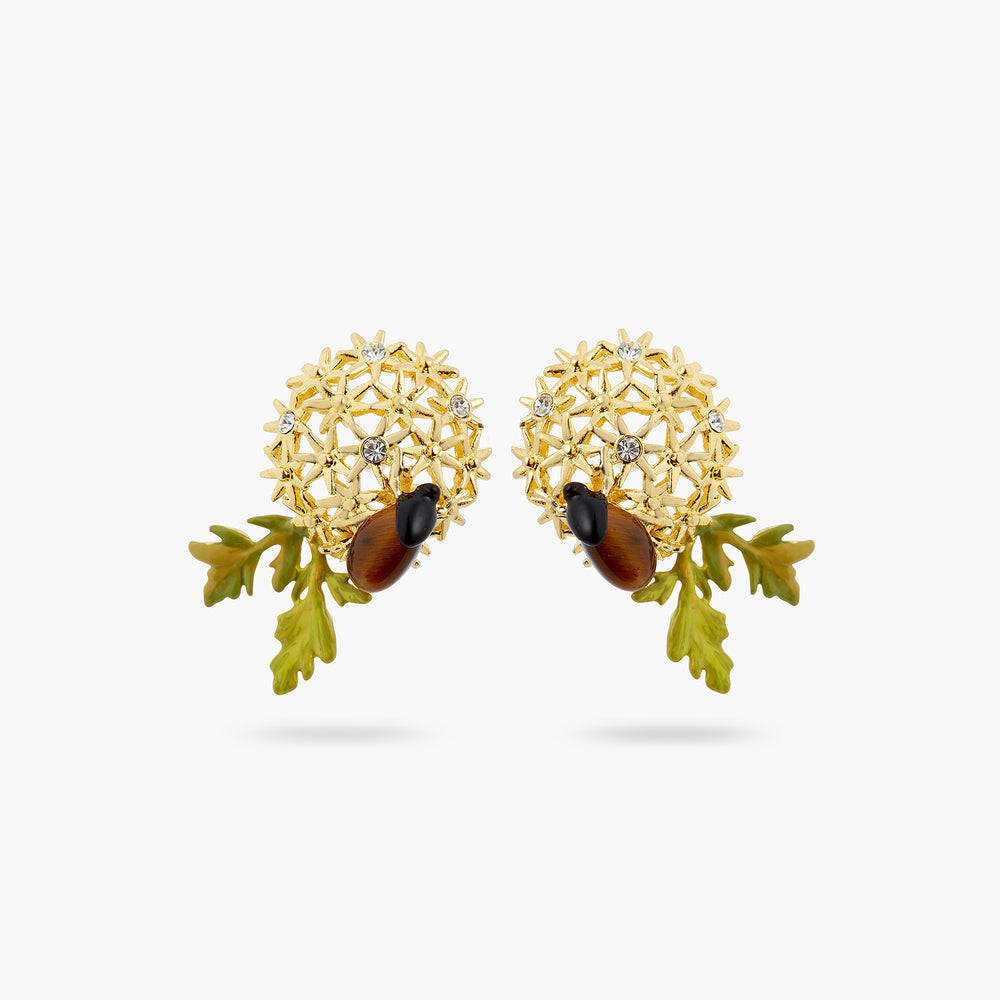 Golden Flower Bouquet and Scarab Beetle Post Earrings