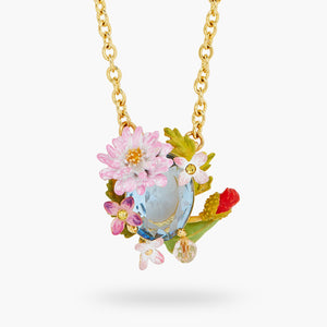 Poppy, Daisy and Blue Cut Glass Stone Pendant Necklace