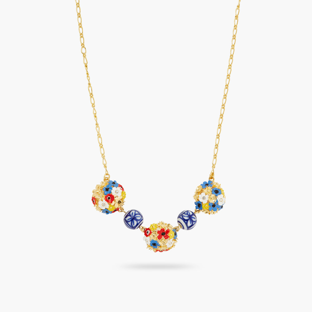 Flower Bouquet and Ceramic Bead Statement Necklace
