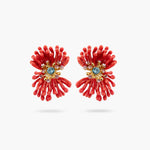 Pink Anemone and Colorful Stone Clip-On Earrings