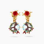 Red Coral and Cut-Glass Stone Clip-On Earrings