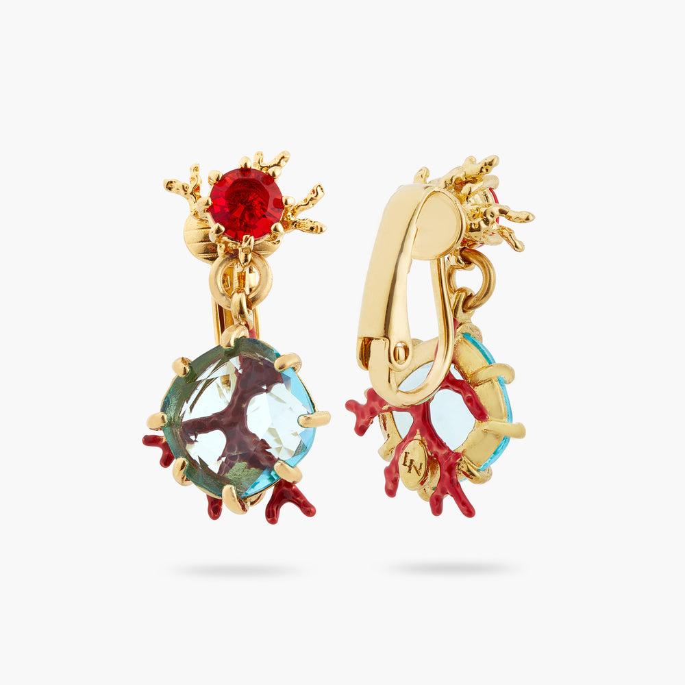 
            
                Load image into Gallery viewer, Red Coral and Cut-Glass Stone Clip-On Earrings
            
        