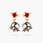 Red Coral and Cut-Glass Stone Post Earrings