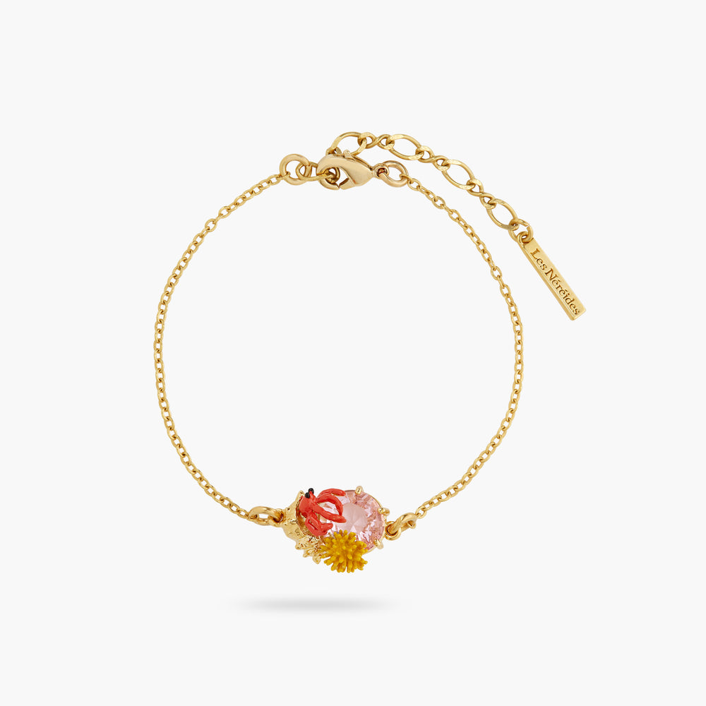 Seashell, Enameled Coral and Cut-Glass Stone Fine Bracelet