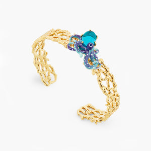 Blue Octopus and Blue Cut Glass Bangle Bracelet