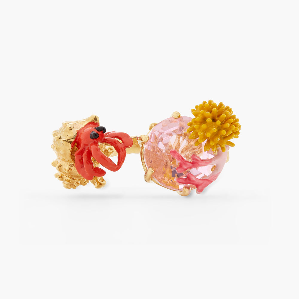 
            
                Load image into Gallery viewer, Adjustable Hermit Crab and Light Pink Cut Glass Stone You and Me Ring
            
        