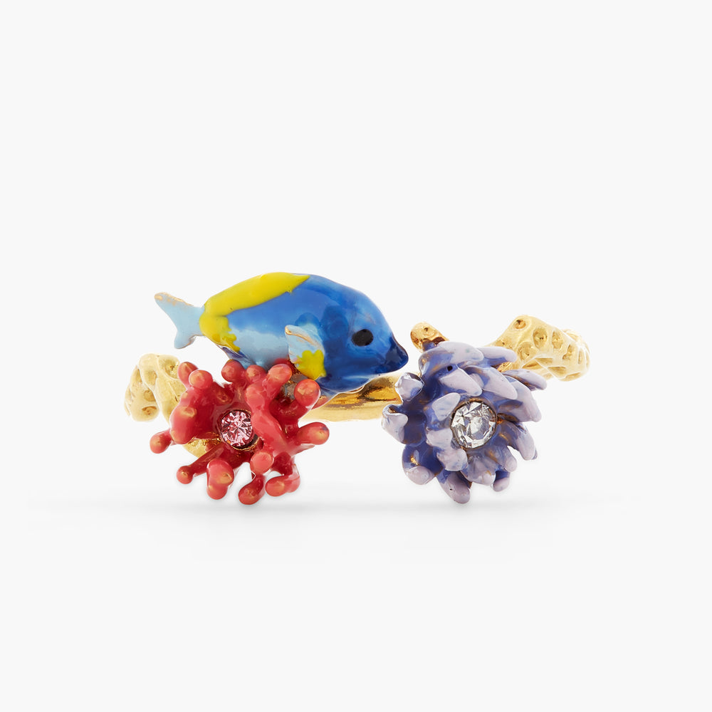 Blue Fish, Pink Anemone and Sea Urchin Adjustable Ring
