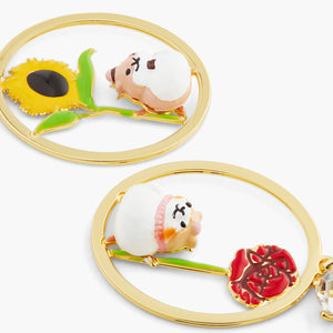N2 Hamster and Flower Asymmetrical Post Earrings