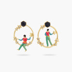 Golden Star and Character Asymmetrical Post Earrings