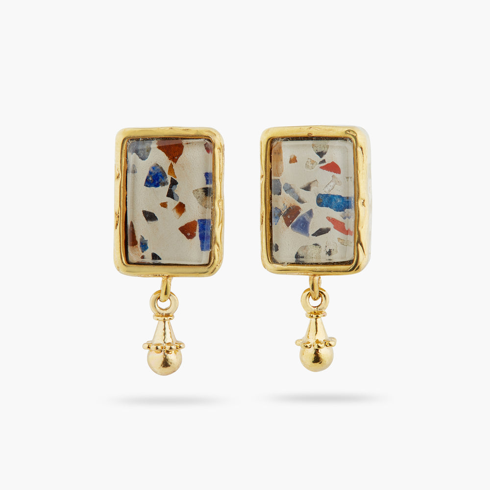 Terrazzo and Golden Bead Post Earrings