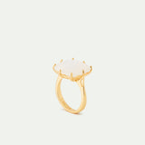 Opalescent White Diamantine Square Stone Solitaire Ring