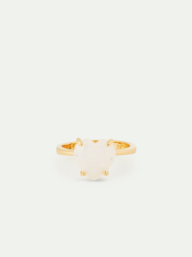 Opalescent White Diamantine Heart-Shaped Stone Solitaire Ring