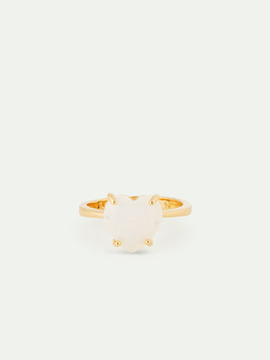Opalescent White Diamantine Heart-Shaped Stone Solitaire Ring