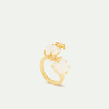 Heart and Square Stones Opalescent White and Fine Stars Adjustable You and Me Ring