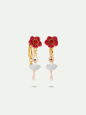 Ballerina and Red Flower Clip-On Earrings