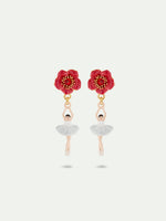 Ballerina and Red Flower Post Earrings