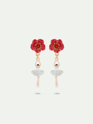 Ballerina and Red Flower Post Earrings
