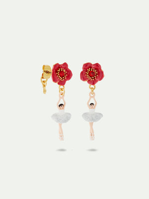 Ballerina and Red Flower Post Earrings