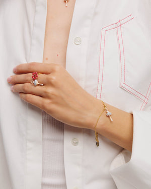 Ballerina and Red Flower Adjustable Ring