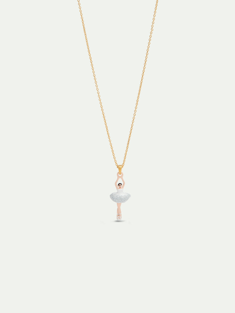 Ballerina Wearing a White Tutu with Silver Glitter Pendant Necklace