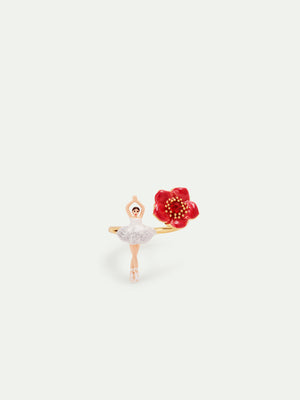 Ballerina and Red Flower Adjustable Ring