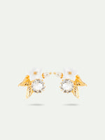 White Jasmine, Faceted Crystal and Glass Pearl Bead Post Earrings