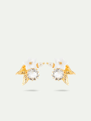 White Jasmine, Faceted Crystal and Glass Pearl Bead Post Earrings