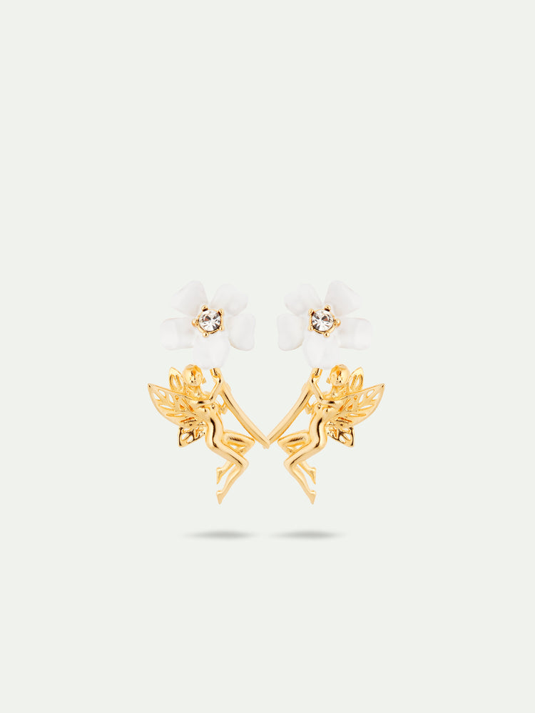 White Jasmine and Fairy Post Earrings