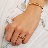 Thin Gold Ring, Striated Texture and Faceted Glass