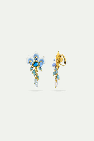Wisteria and Blue Faceted Glass Clip-On Earring