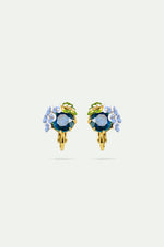 Wisteria and Blue Faceted Glass Clip-On Earrings
