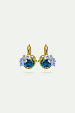 Blue Faceted Glass and Wisteria Sleeper Earrings